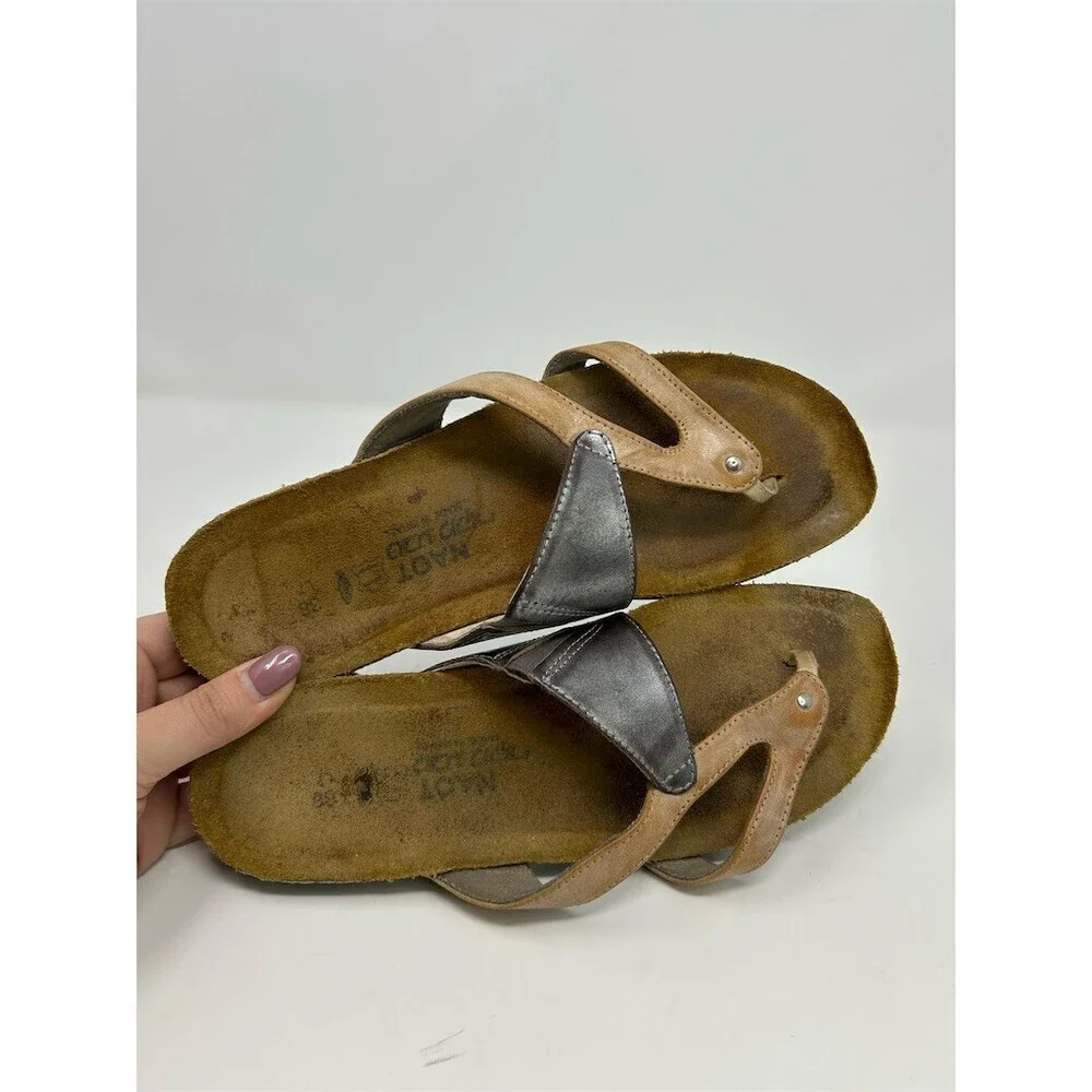 Naot Thong Sandals Womens Brown & Pewter Slip-On Comfort Contoured Footbed 38